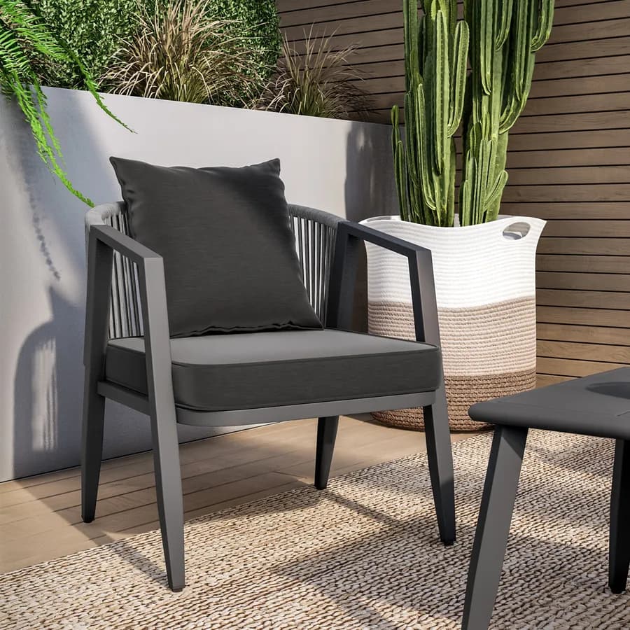 Set relax 4 posti antracite rivestito in corda con cuscini e tavolino - Bonaire