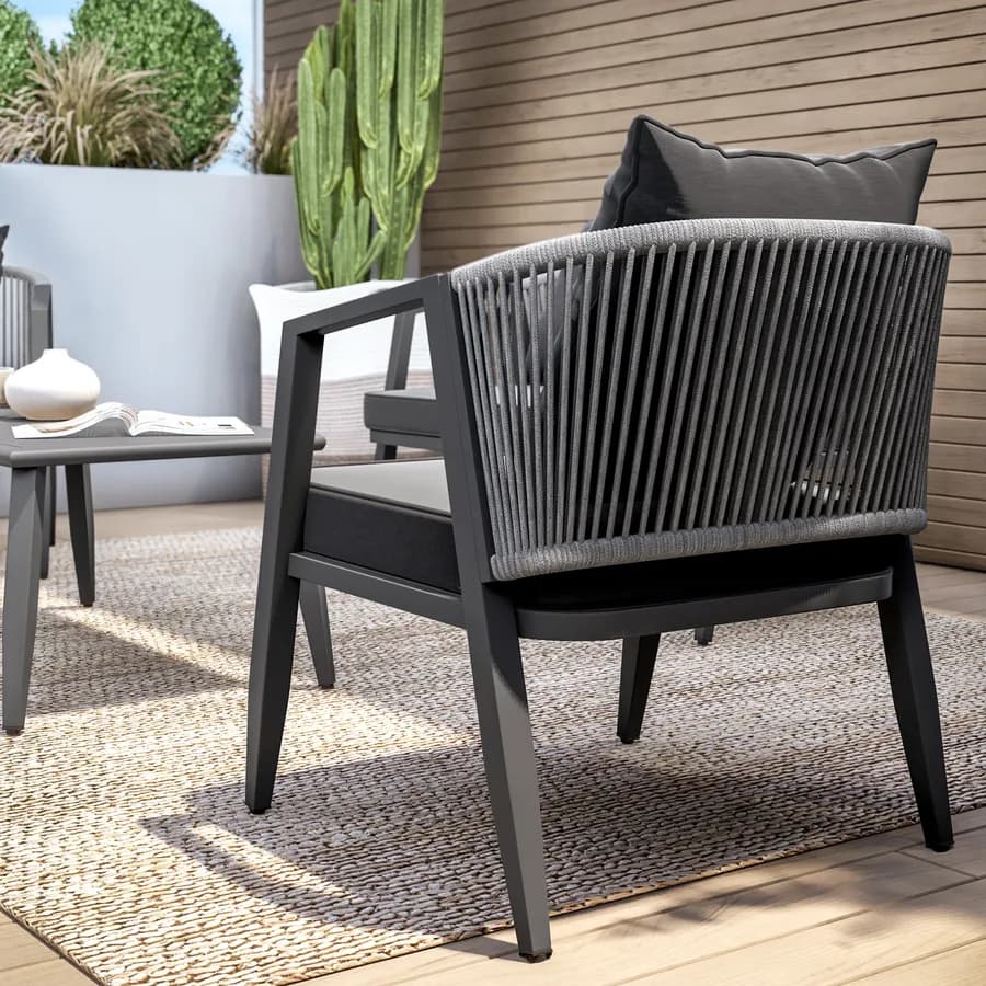 Set relax 4 posti antracite rivestito in corda con cuscini e tavolino - Bonaire