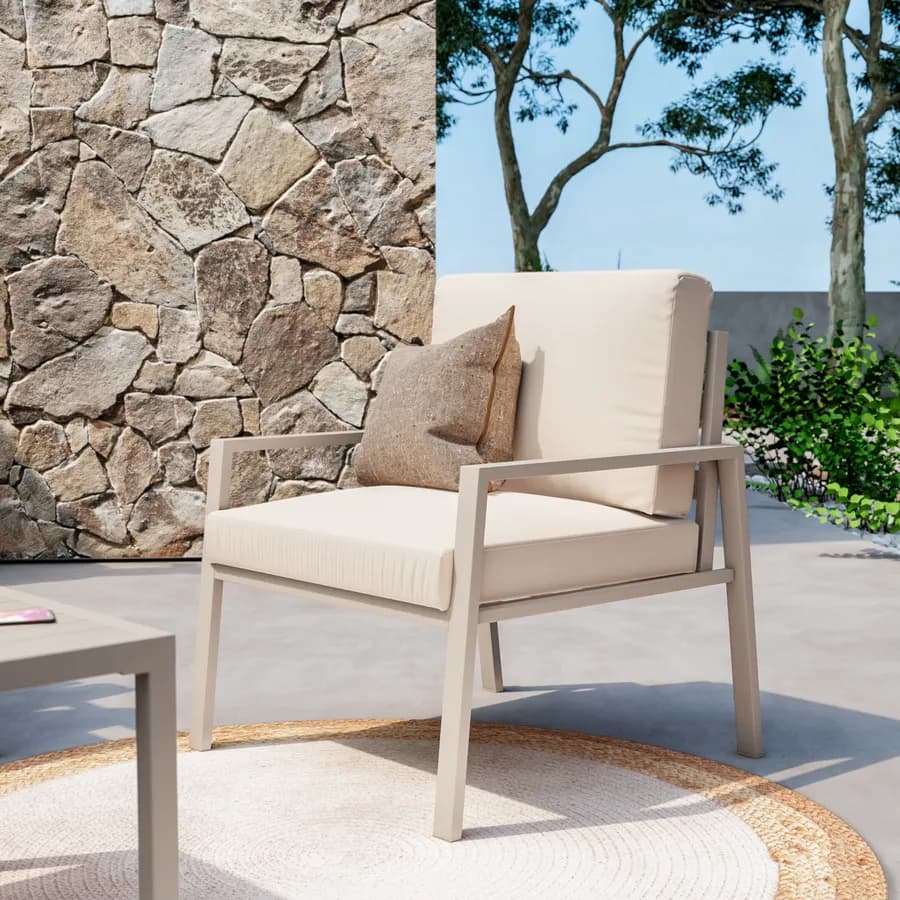 Set relax 4 posti in alluminio beige con cuscini beige - Carridi