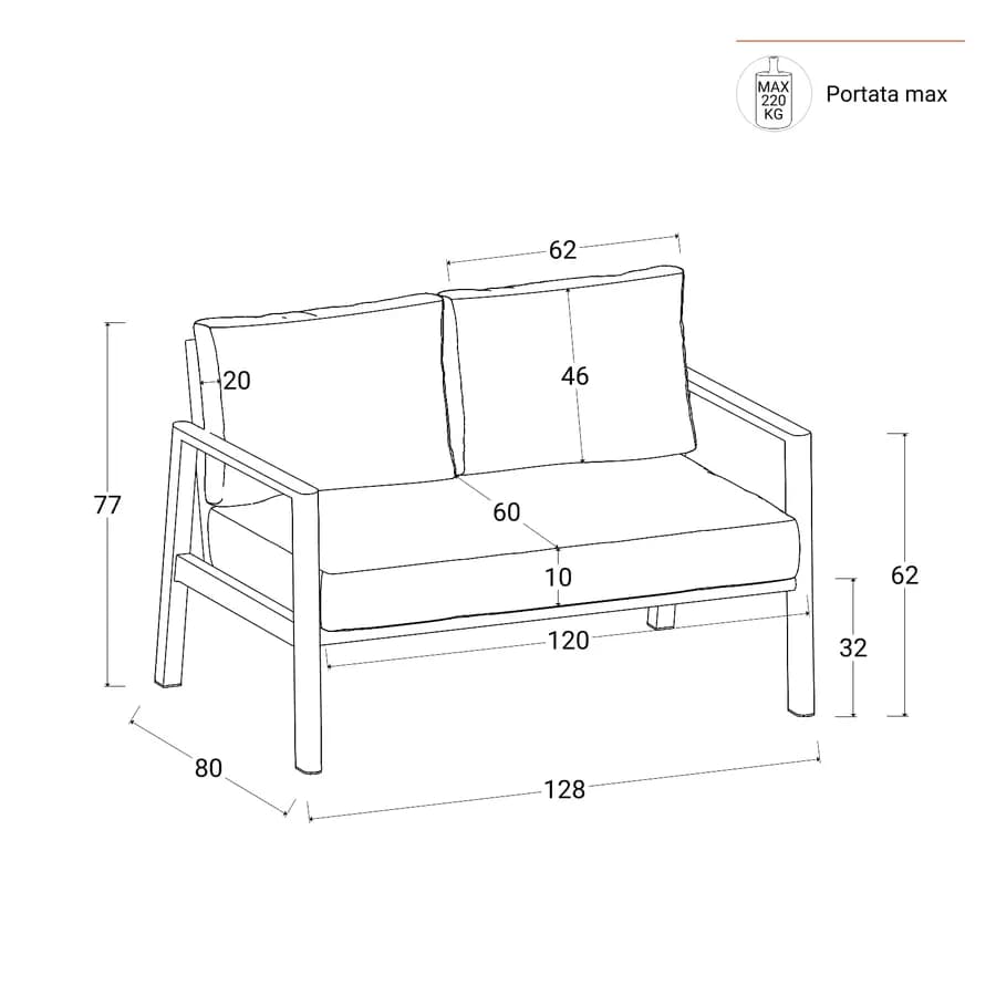 Set relax 4 posti in alluminio bianco con schienale in corda intrecciata verde e cuscini - Berillo