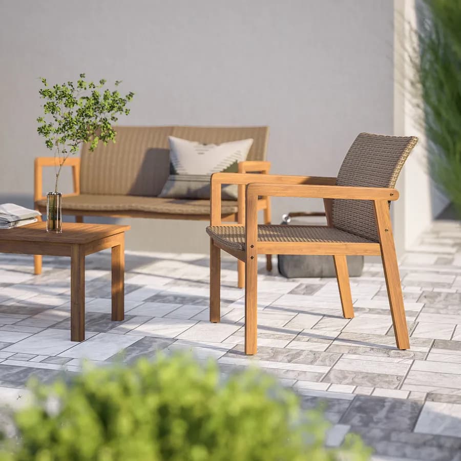 Set relax 4 posti in legno d'acacia e polyrattan naturale - Baleares