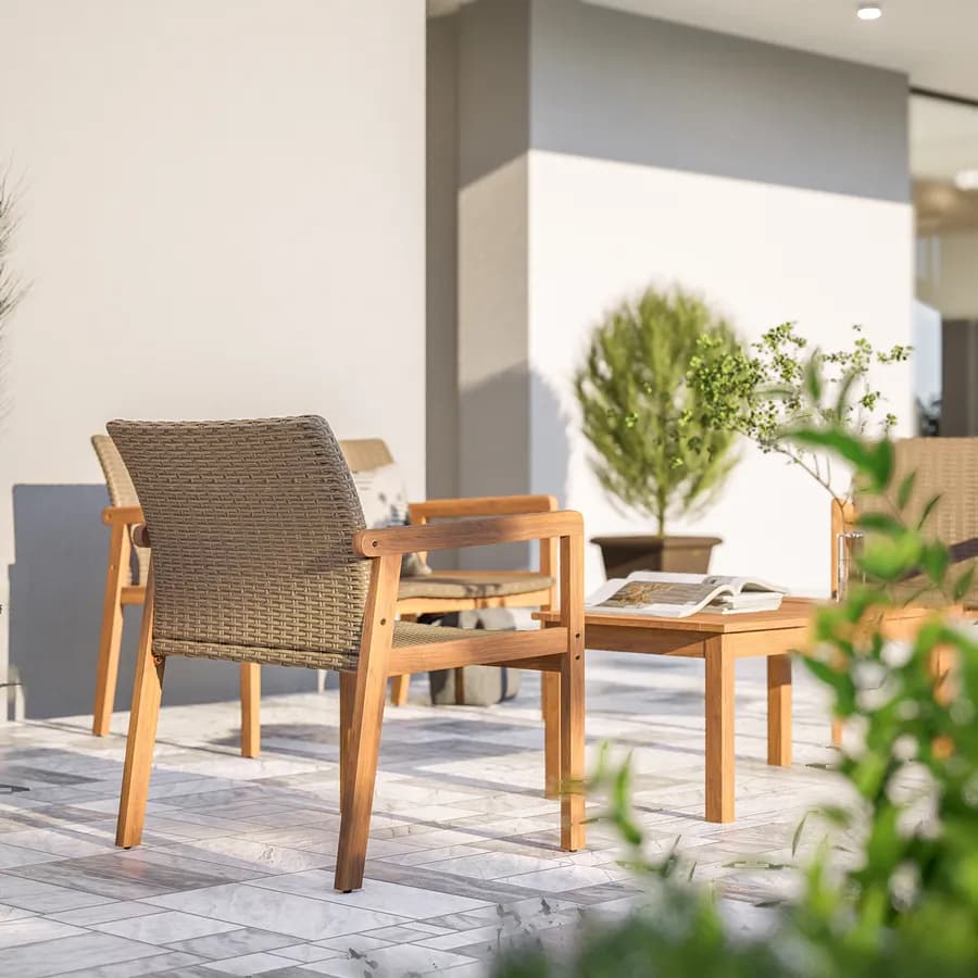 Set relax 4 posti in legno d'acacia e polyrattan naturale - Baleares