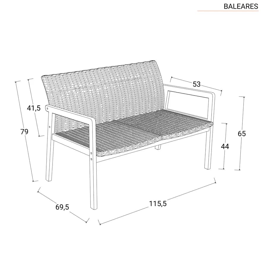 Set relax 4 posti in legno d'acacia e polyrattan naturale - Baleares