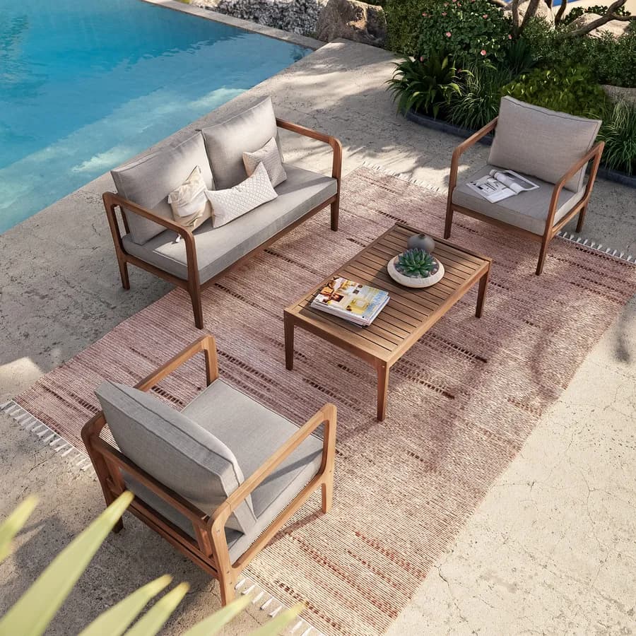 Set relax 4 posti in legno di acacia con cuscini - Macarena