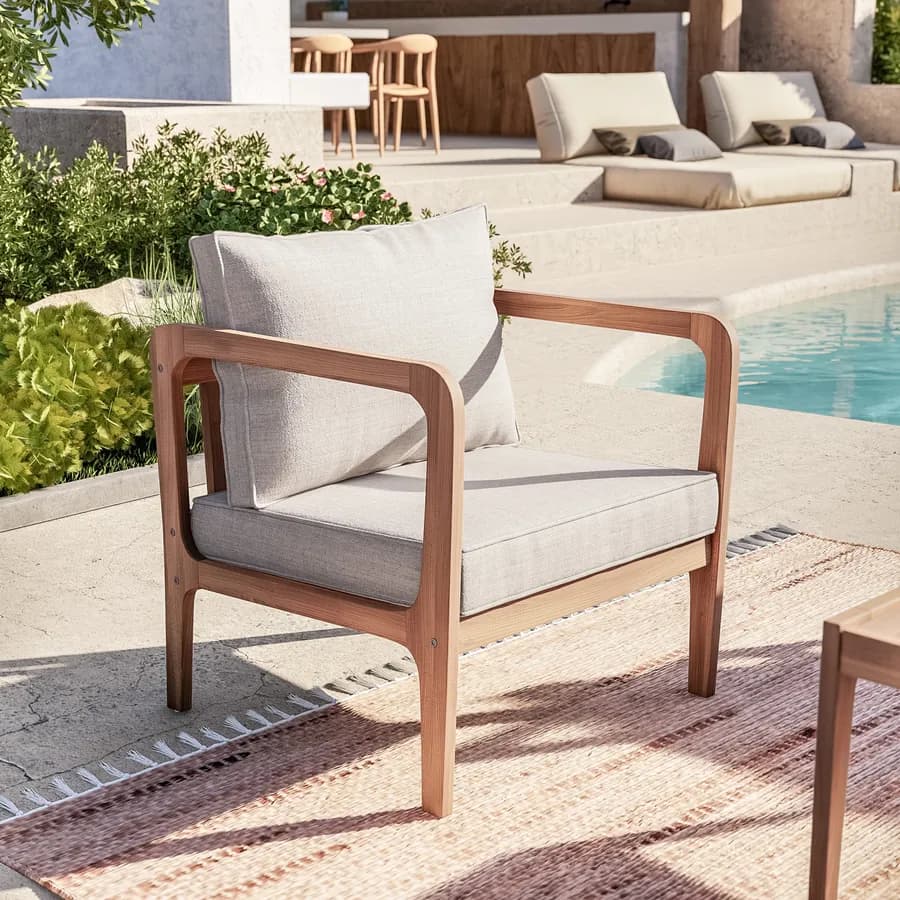 Set relax 4 posti in legno di acacia con cuscini - Macarena