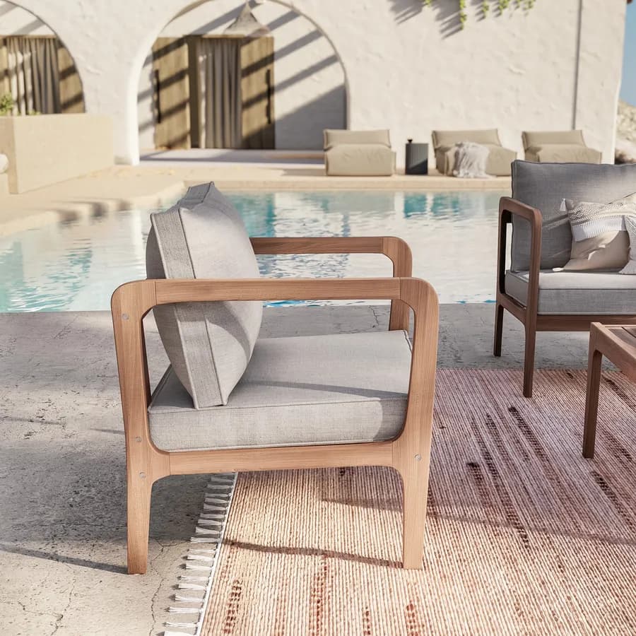 Set relax 4 posti in legno di acacia con cuscini - Macarena