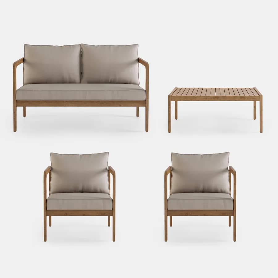 Set relax 4 posti in legno di acacia con cuscini - Macarena