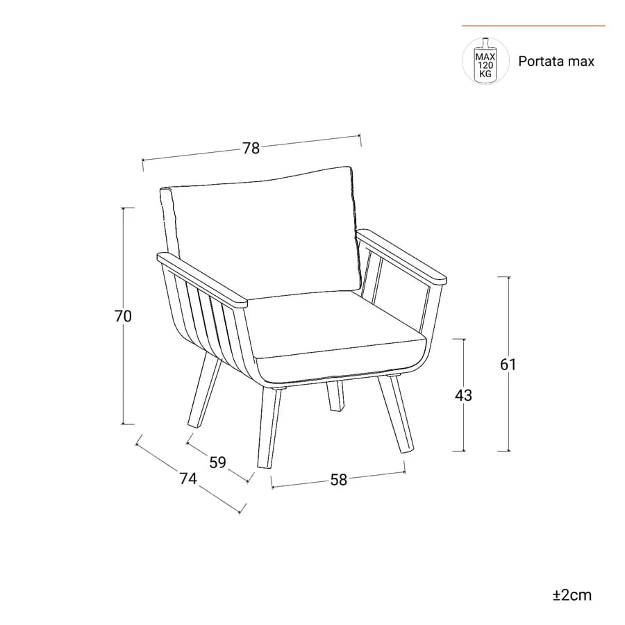 Set relax 5 posti in alluminio bianco con braccioli effetto legno e cuscini - Vallarta