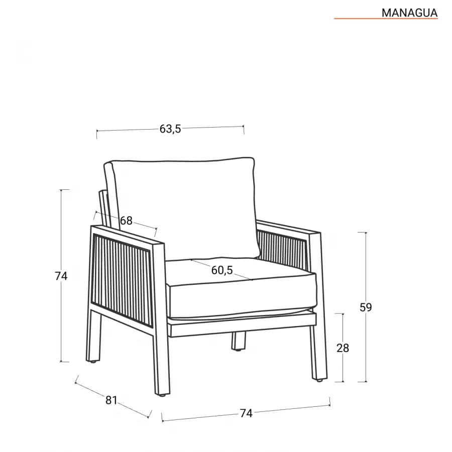 Set relax 5 posti in alluminio effetto legno e dettagli in corda - Managua