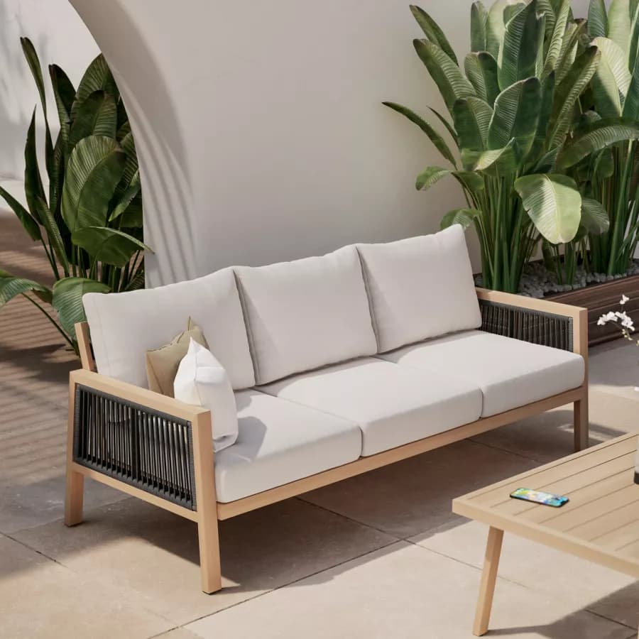 Set relax 5 posti in alluminio effetto legno e dettagli in corda - Managua