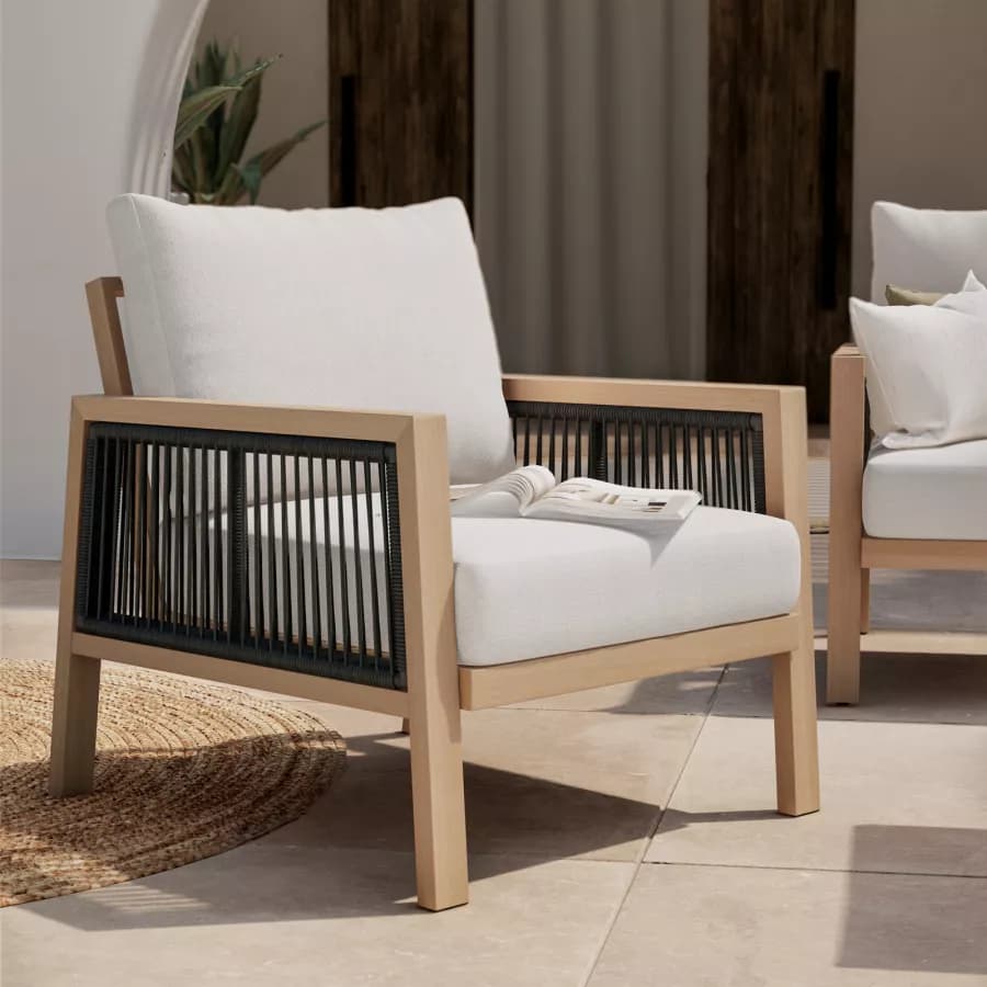 Set relax 5 posti in alluminio effetto legno e dettagli in corda - Managua