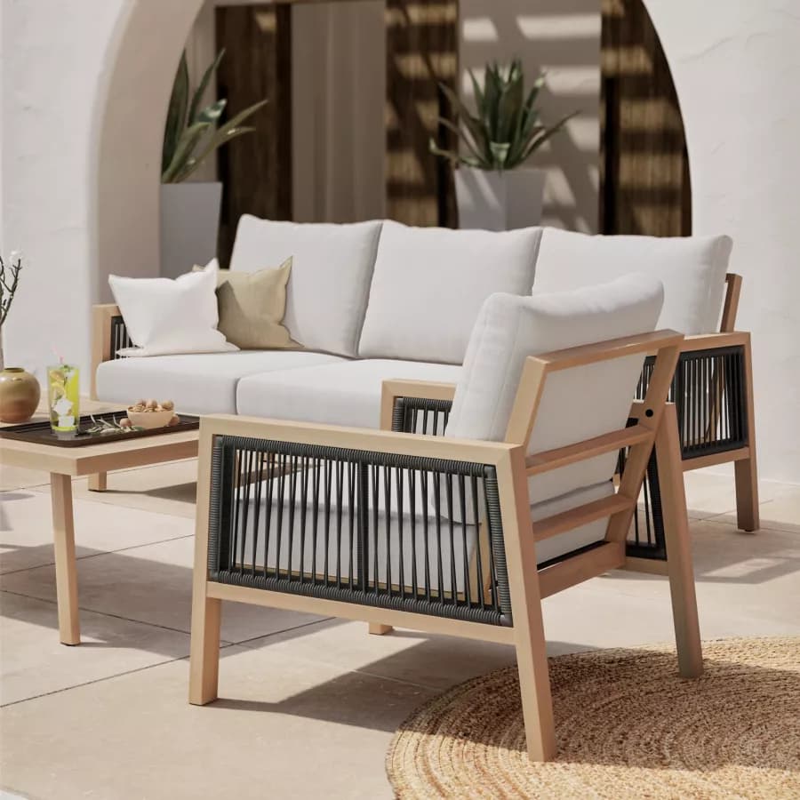 Set relax 5 posti in alluminio effetto legno e dettagli in corda - Managua