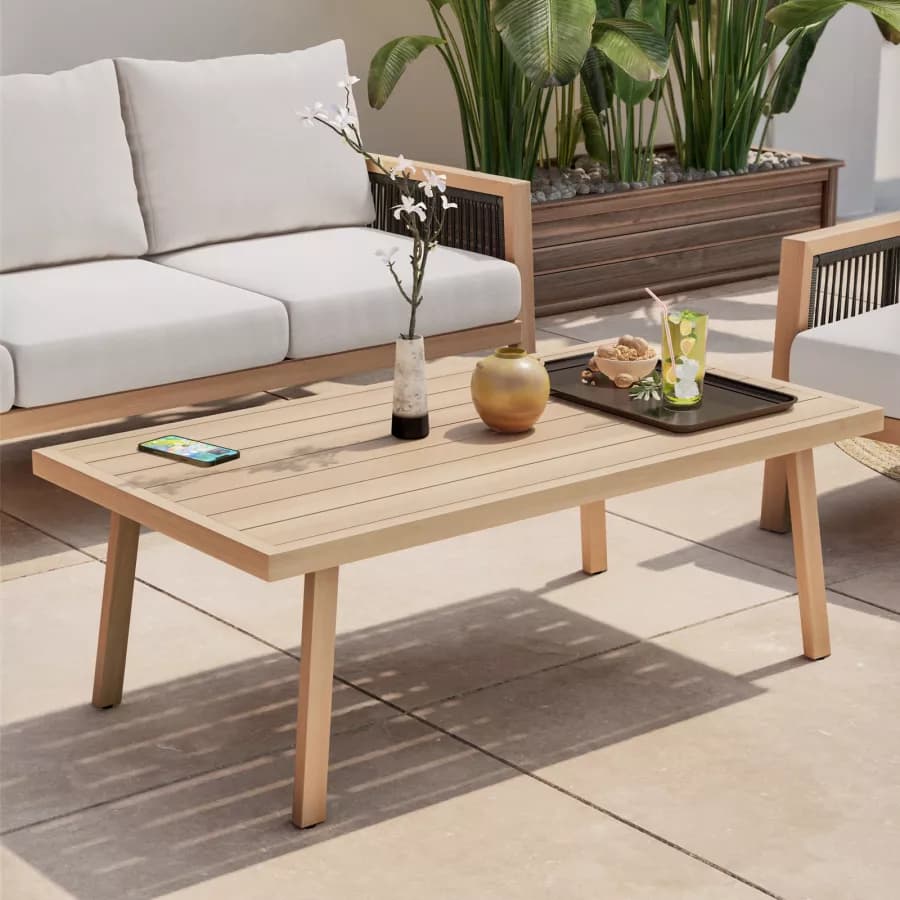 Set relax 5 posti in alluminio effetto legno e dettagli in corda - Managua