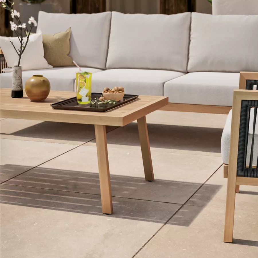 Set relax 5 posti in alluminio effetto legno e dettagli in corda - Managua