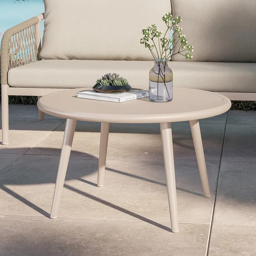 Set relax 5 posti in alluminio tortora con cuscini e dettagli in corda beige - Saffron