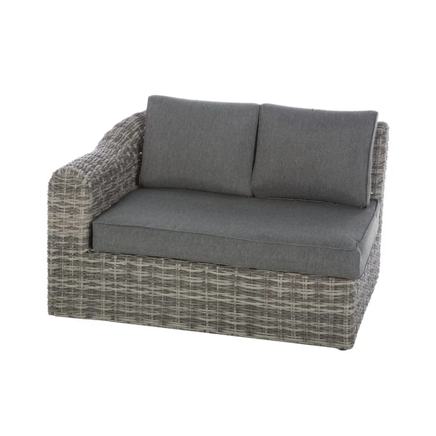Set relax con divano angolare 5 posti e tavolino top in vetro in polyrattan grigio - Moreno
