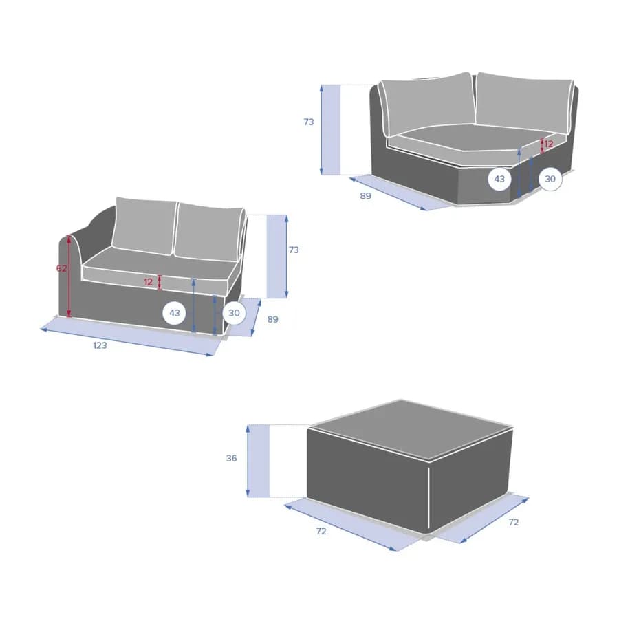 Set relax con divano angolare 5 posti e tavolino top in vetro in polyrattan grigio - Moreno