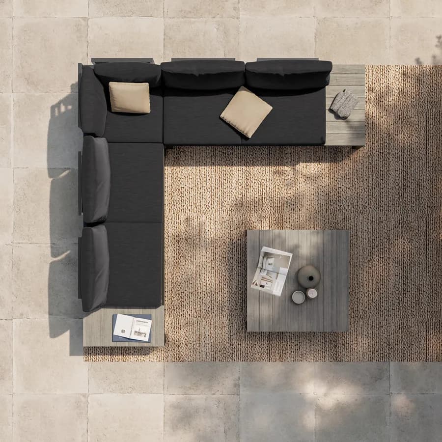 Set relax angolare antracite con tavolino in alluminio e polywood - Stephane