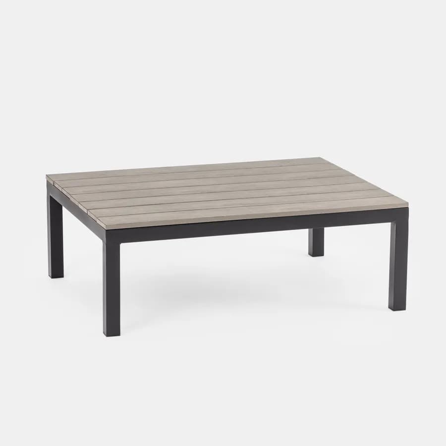 Set relax angolare antracite con tavolino in alluminio e polywood - Stephane