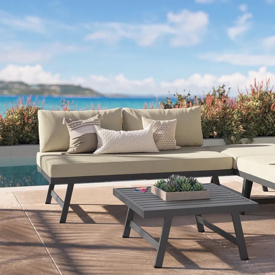 Set relax angolare divano con schienale reclinabile e tavolino in alluminio antracite - Torres