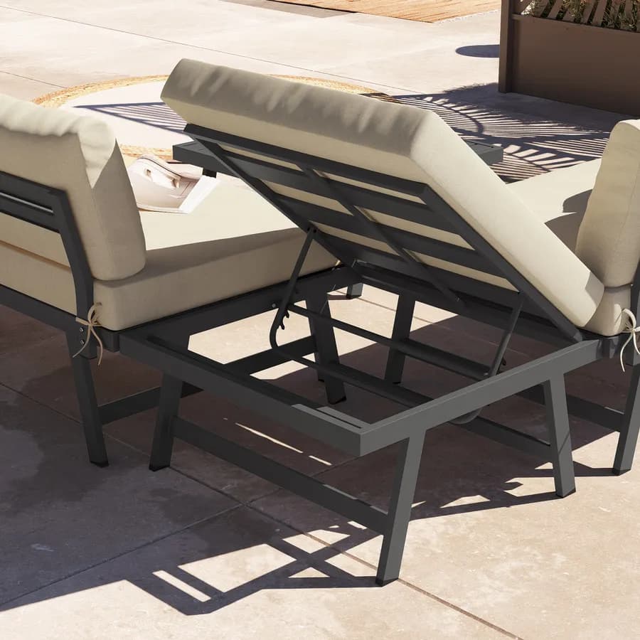 Set relax angolare divano con schienale reclinabile e tavolino in alluminio antracite - Torres