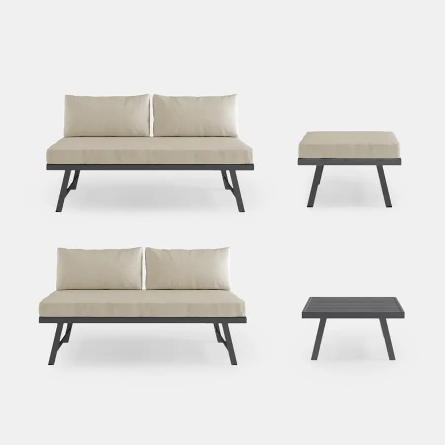 Set relax angolare divano con schienale reclinabile e tavolino in alluminio antracite - Torres
