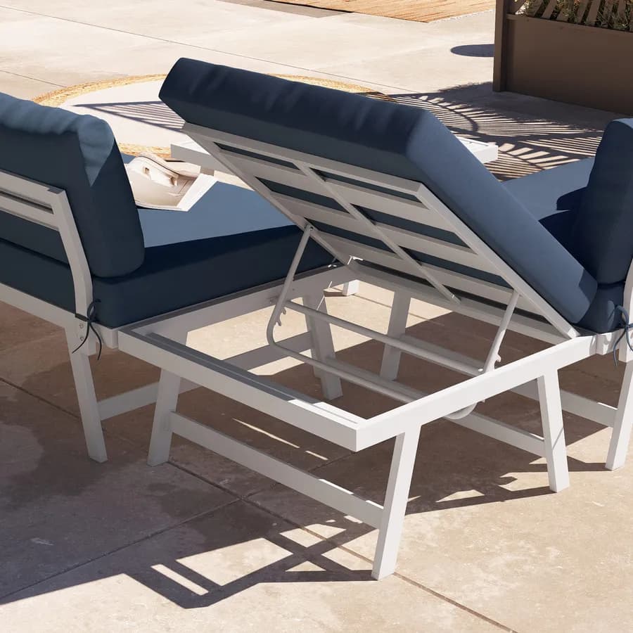Set relax angolare divano con schienale reclinabile e tavolino in alluminio bianco - Torres
