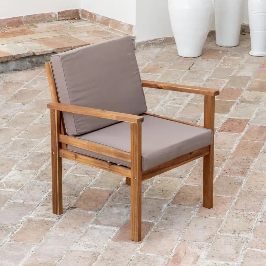 Set relax divano due poltrone e tavolino da caffè in legno di acacia con cuscini imbottiti - Paja