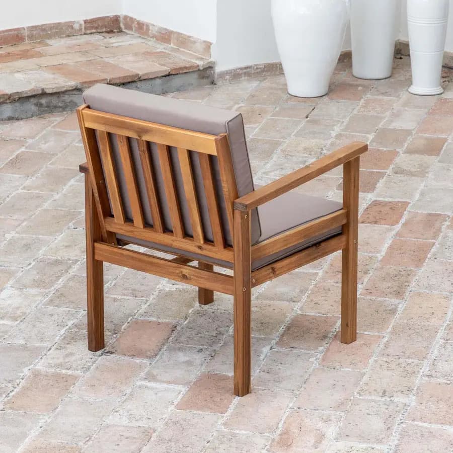 Set relax divano due poltrone e tavolino da caffè in legno di acacia con cuscini imbottiti - Paja