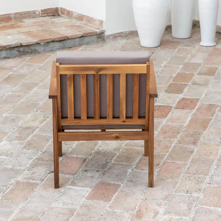 Set relax divano due poltrone e tavolino da caffè in legno di acacia con cuscini imbottiti - Paja