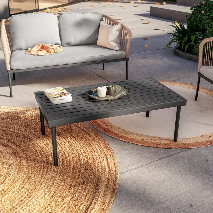 Set relax da giardino 4 posti in corda beige con cuscini grigi - Gamora