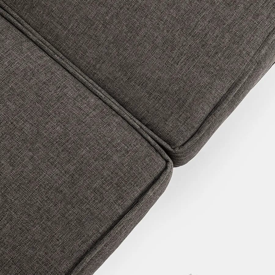 Set relax con divano due poltrone e tavolino in acciaio nero con cuscini grigi - Evelyn