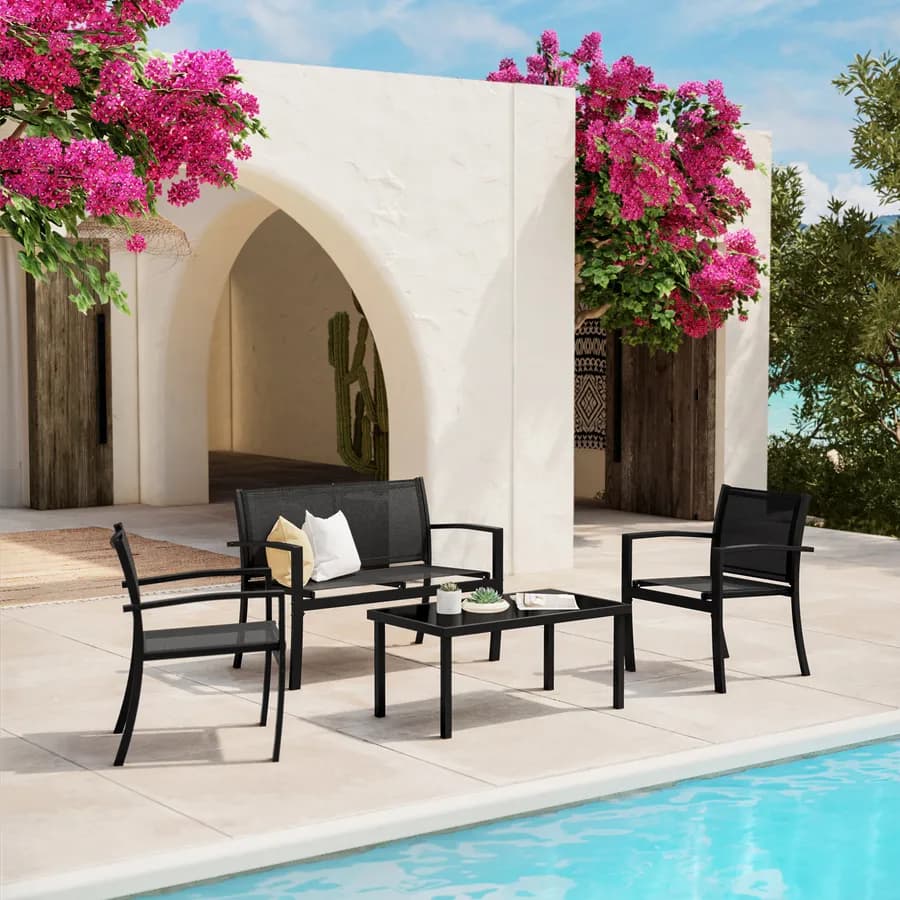Set relax da giardino 4 posti in acciaio nero - Palmaria