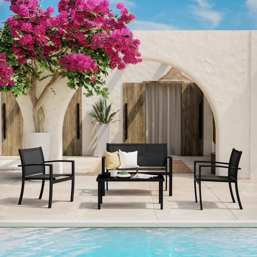 Set relax da giardino 4 posti in acciaio nero - Palmaria