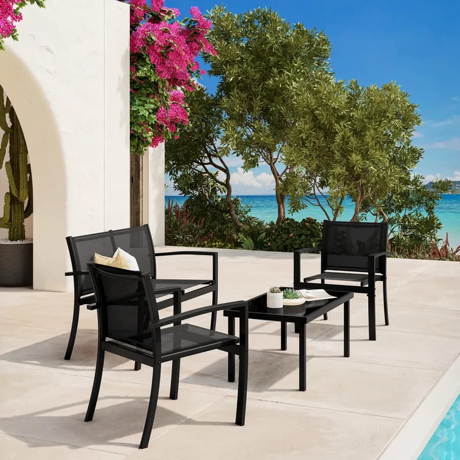 Set relax da giardino 4 posti in acciaio nero - Palmaria
