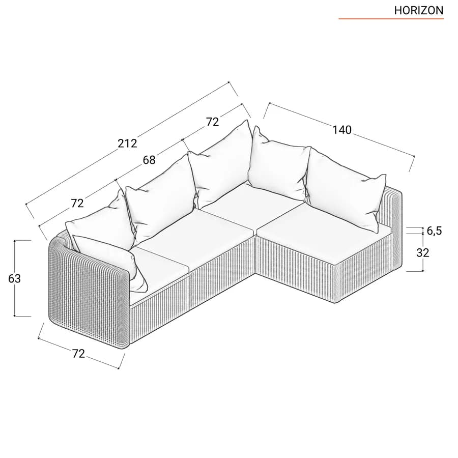 Set relax divano angolare con cuscini e tavolino da caffè in polyrattan nero - Horizon