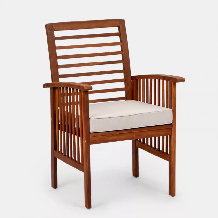 Set relax 2 poltrone con cuscini bianchi e tavolino in legno di acacia - Maravilia