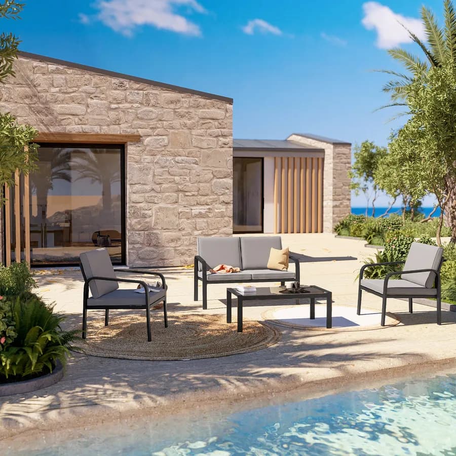 Set relax da giardino in alluminio antracite e cuscini grigio chiaro - Persico