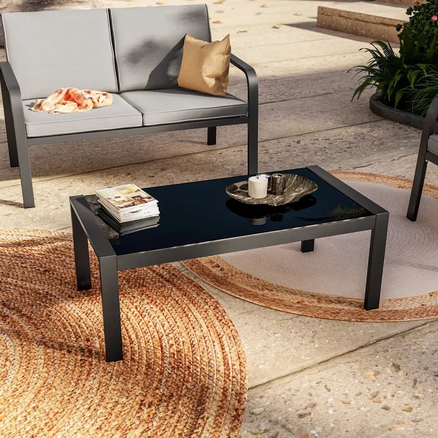 Set relax da giardino in alluminio antracite e cuscini grigio chiaro - Persico