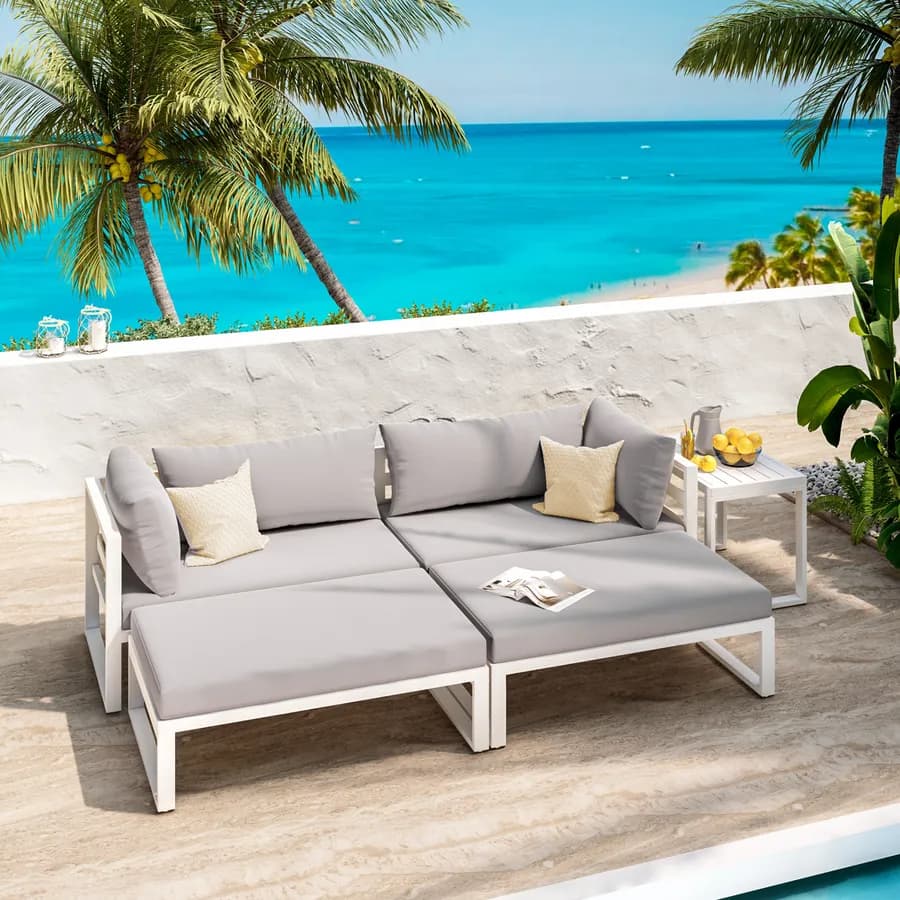 Set relax da giardino modulare in alluminio bianco con cuscini grigi - Gioza