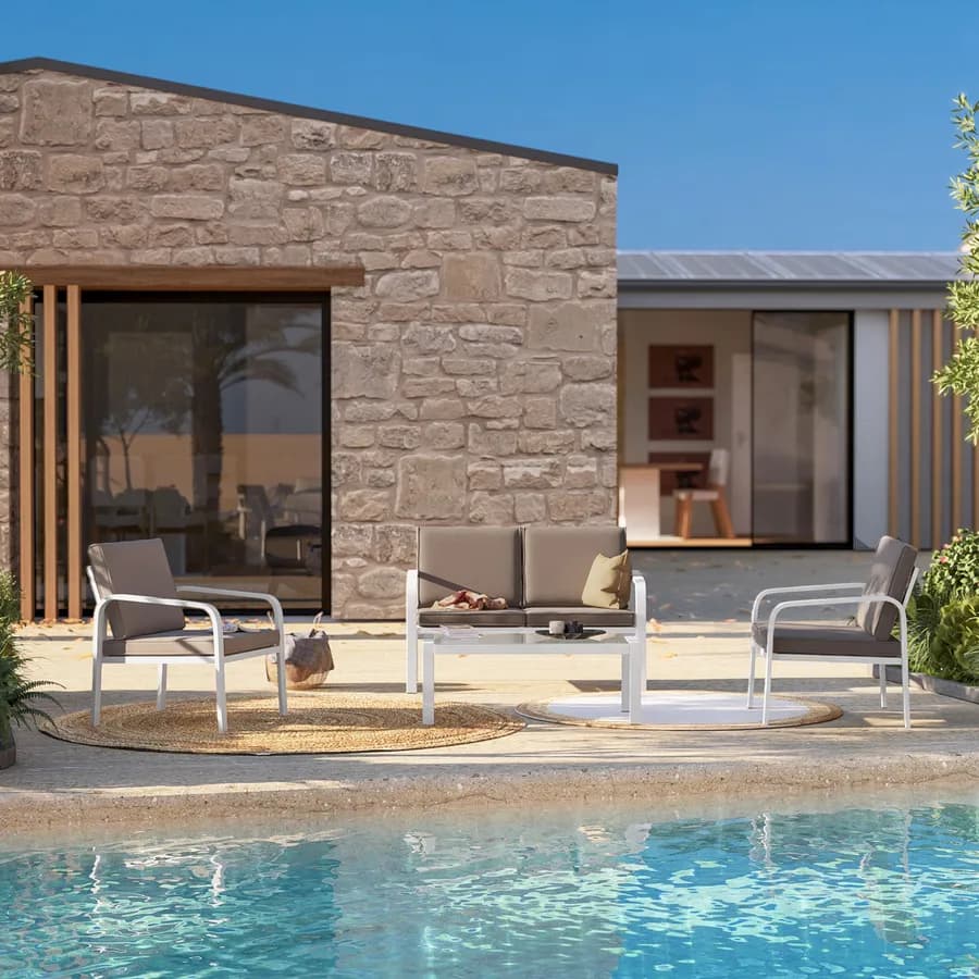 Set relax da giardino in alluminio bianco e cuscini tortora - Persico