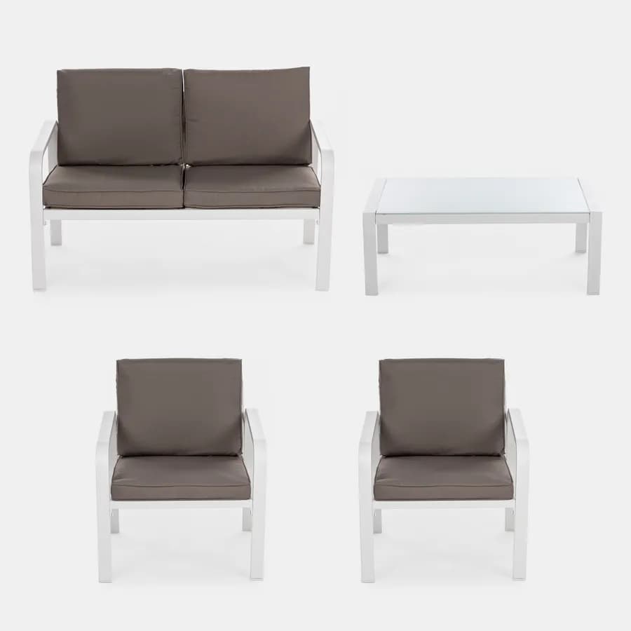 Set relax da giardino in alluminio bianco e cuscini tortora - Persico