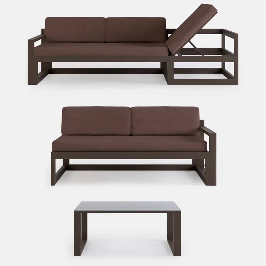 Set relax divano angolare in alluminio marrone con cuscini e tavolino - Carioca Lounge