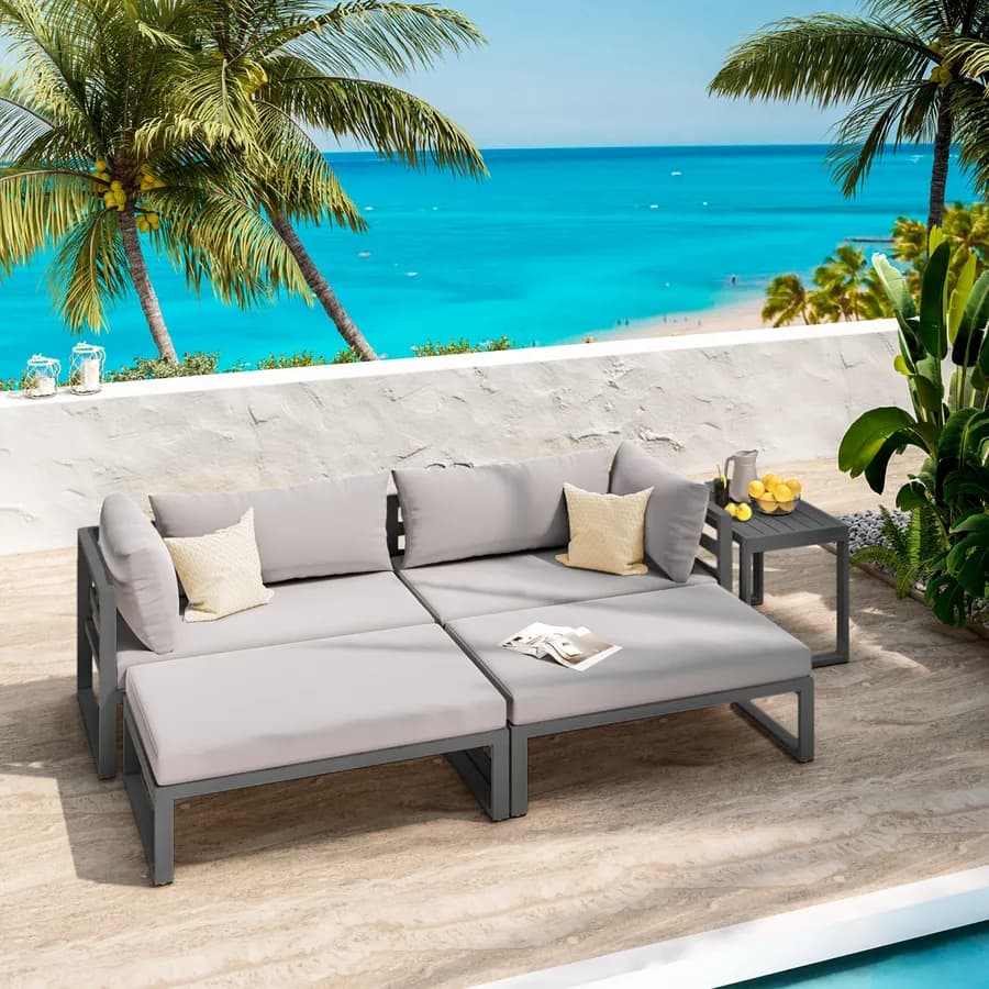 Set relax da giardino modulare in alluminio antracite con cuscini grigi - Gioza