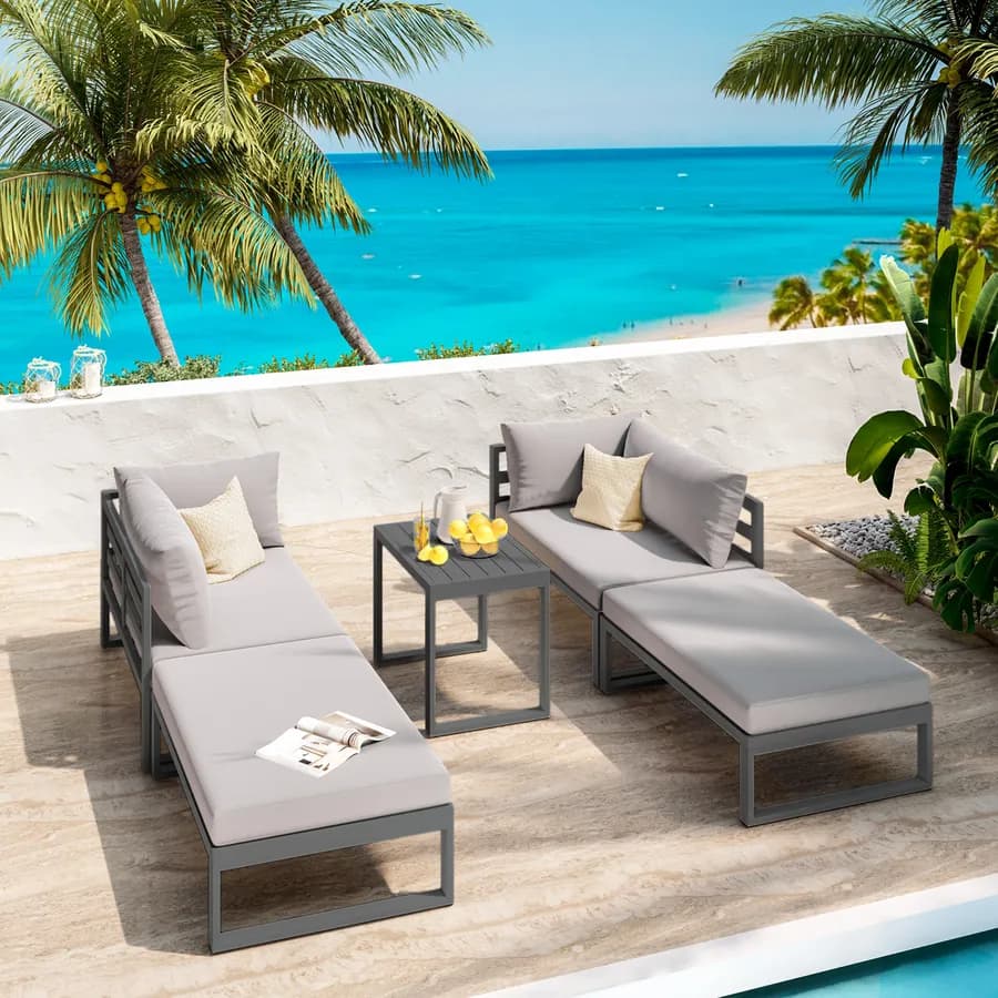 Set relax da giardino modulare in alluminio antracite con cuscini grigi - Gioza