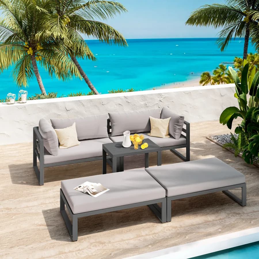 Set relax da giardino modulare in alluminio antracite con cuscini grigi - Gioza