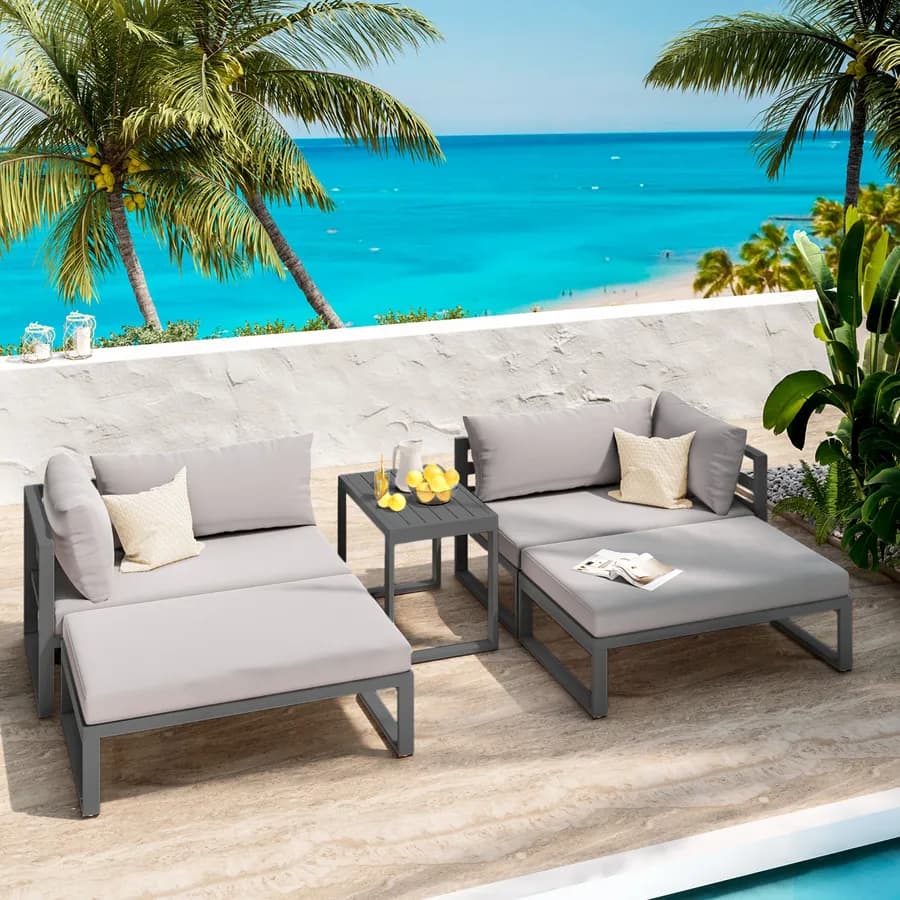 Set relax da giardino modulare in alluminio antracite con cuscini grigi - Gioza