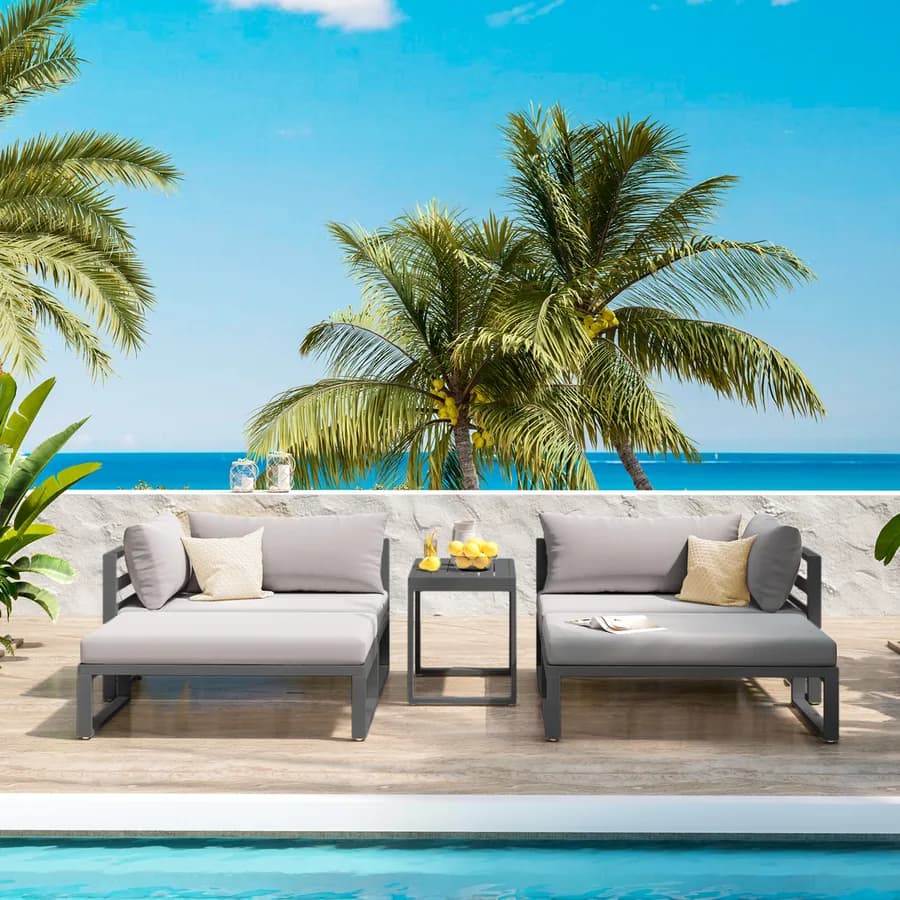 Set relax da giardino modulare in alluminio antracite con cuscini grigi - Gioza