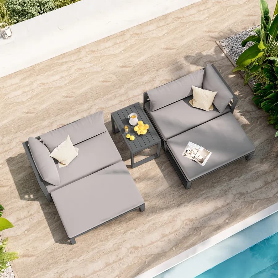 Set relax da giardino modulare in alluminio antracite con cuscini grigi - Gioza