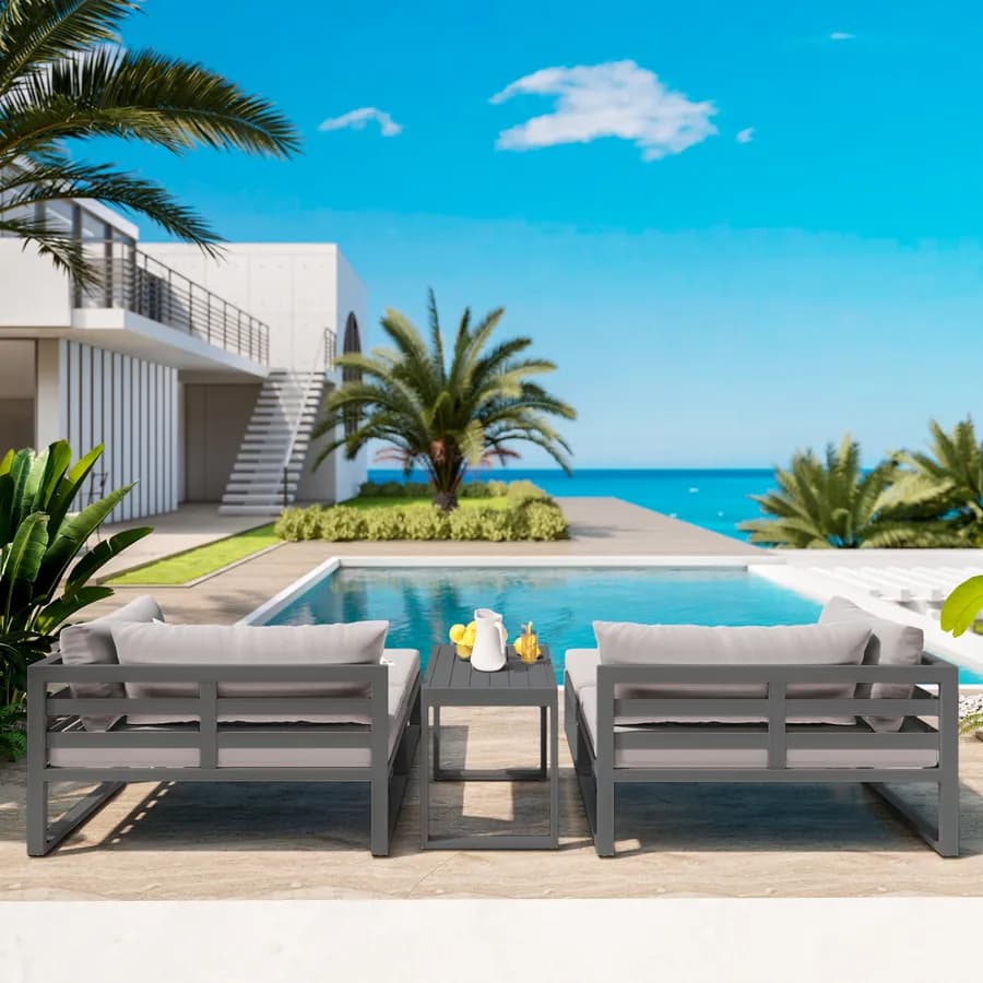 Set relax da giardino modulare in alluminio antracite con cuscini grigi - Gioza